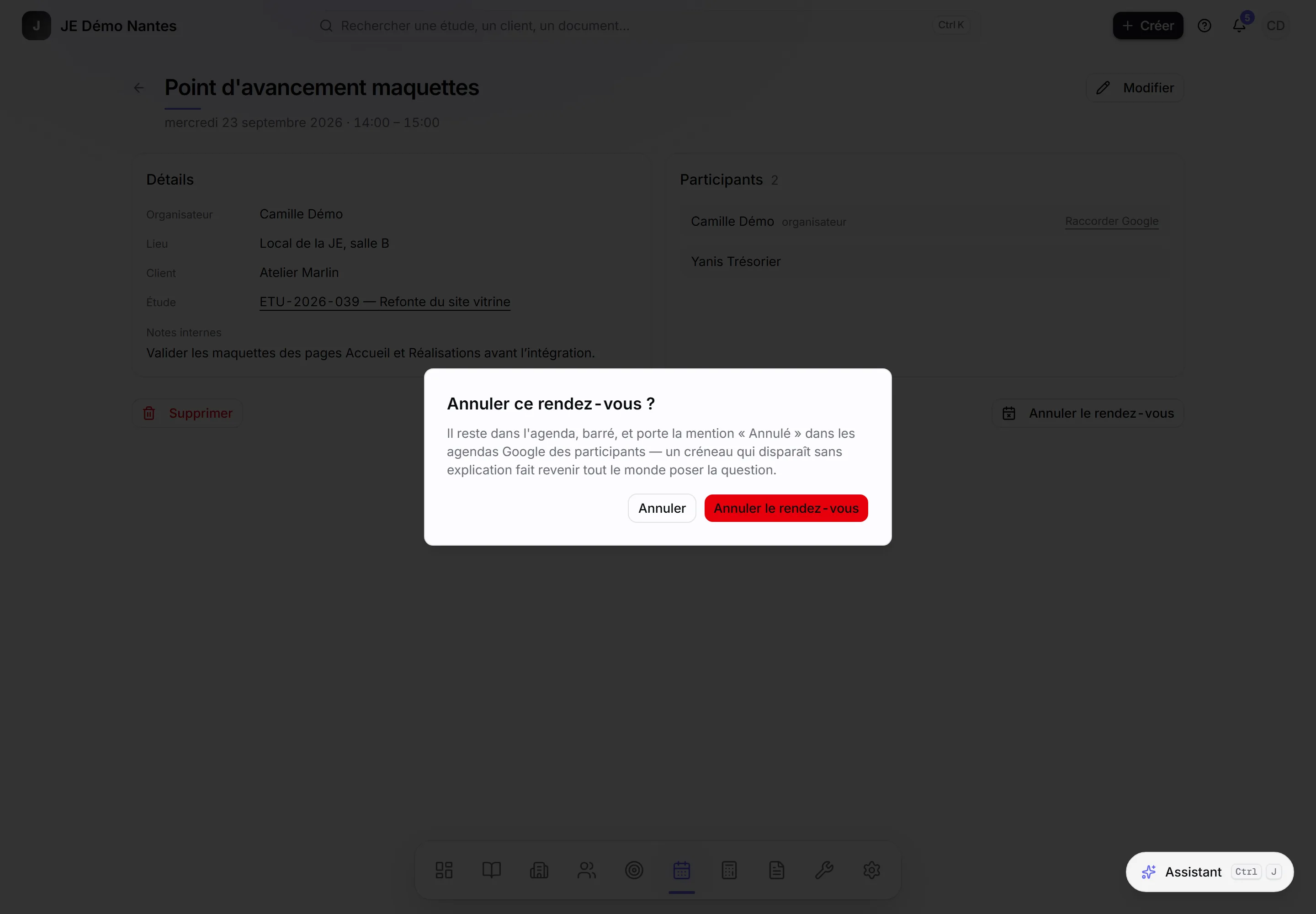L’annulation demande une confirmation.