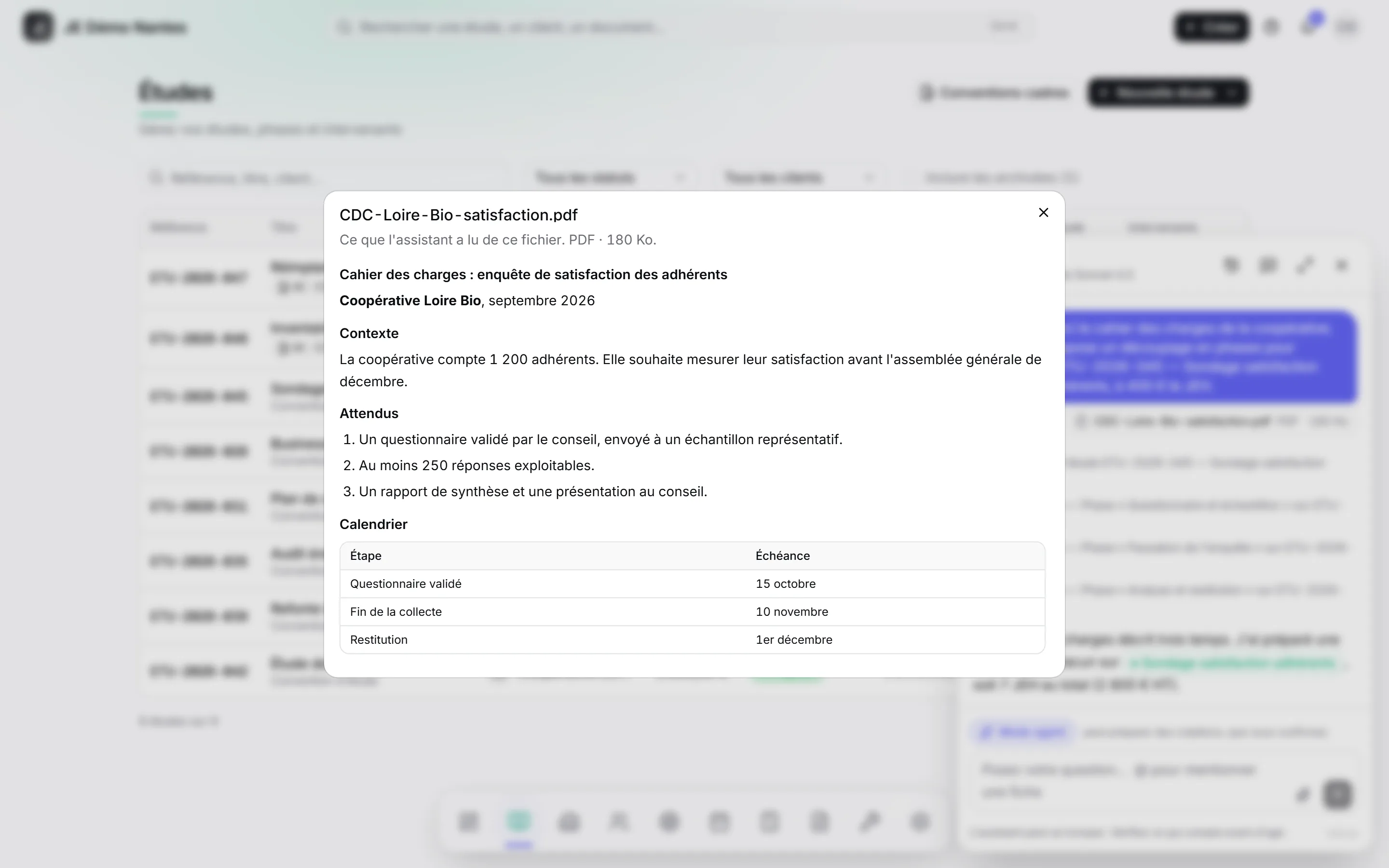 L’aperçu d’un cahier des charges joint en PDF.
