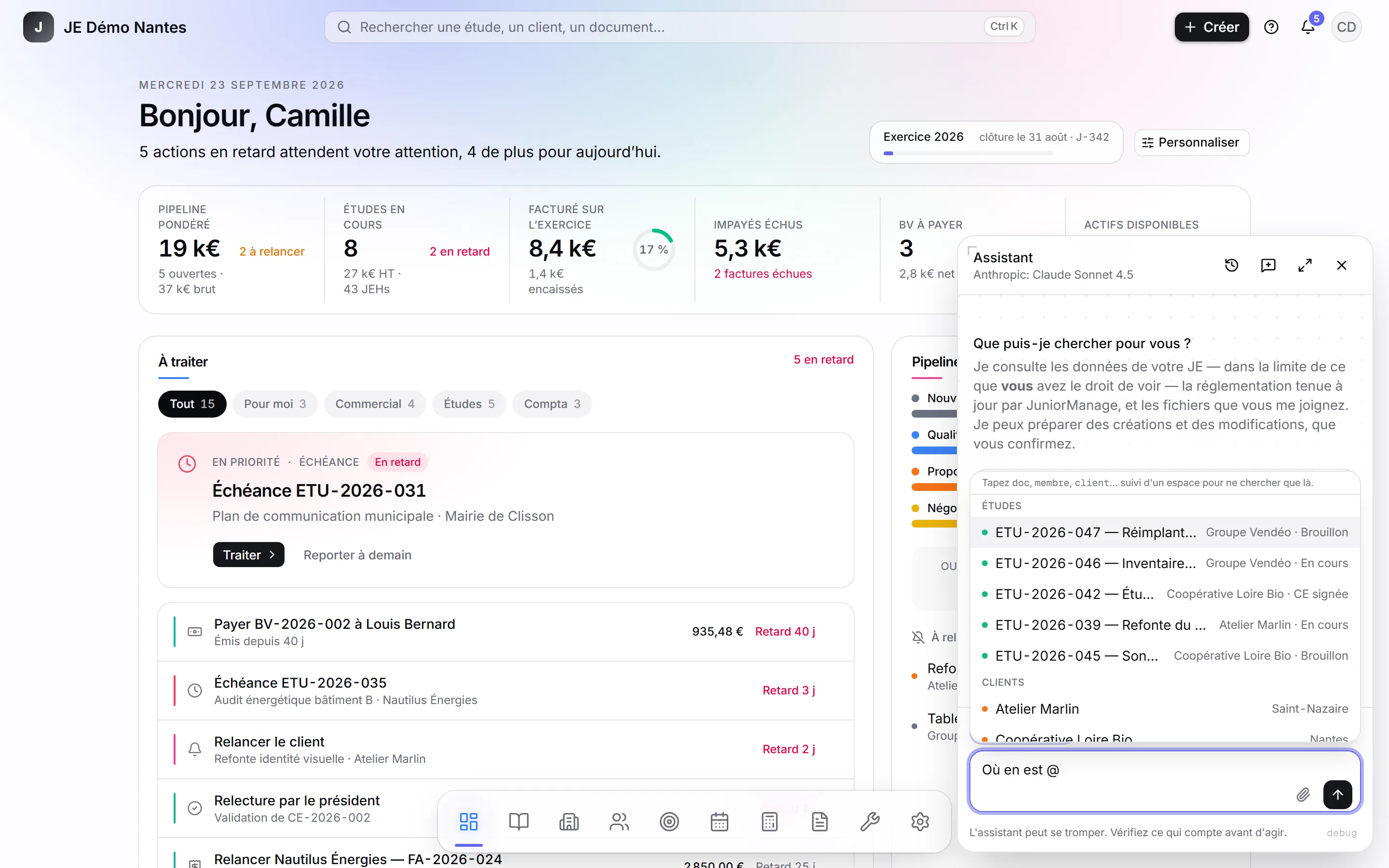La liste ouverte par @, groupée par type de fiche.