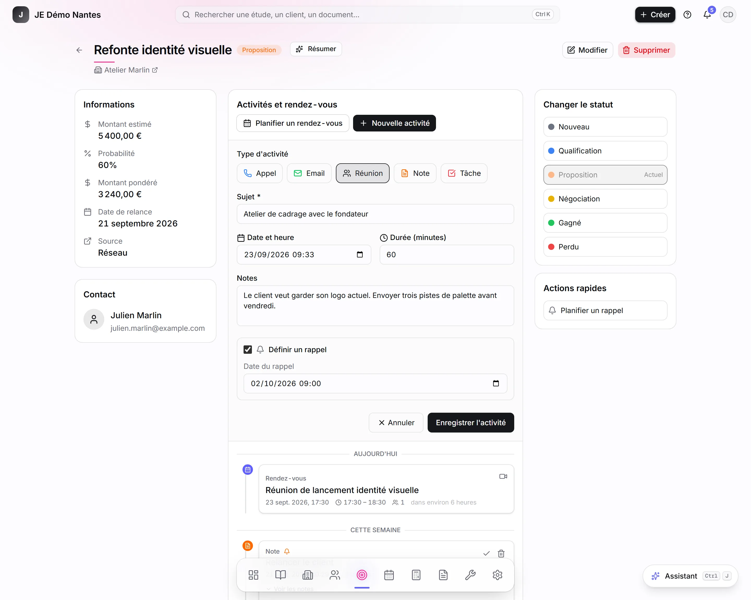 Noter l’atelier de cadrage et programmer la relance qui suit.