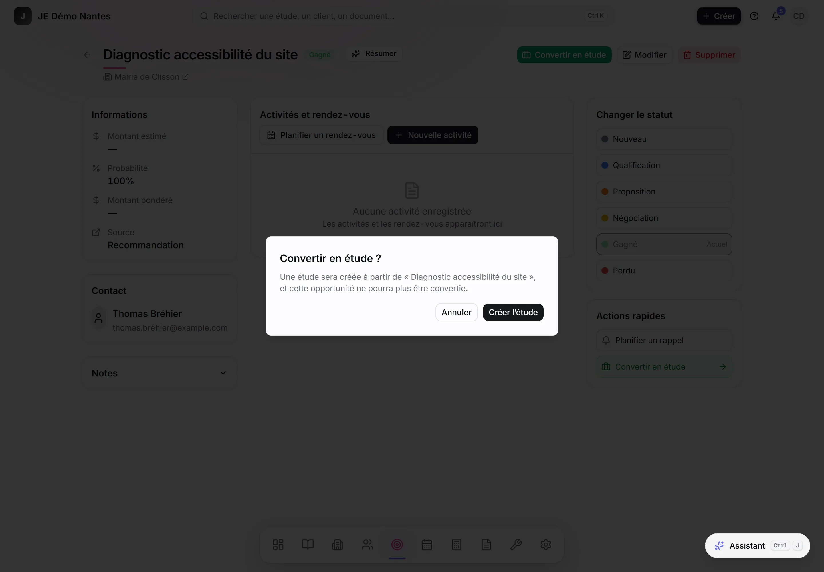 La conversion demande une confirmation.