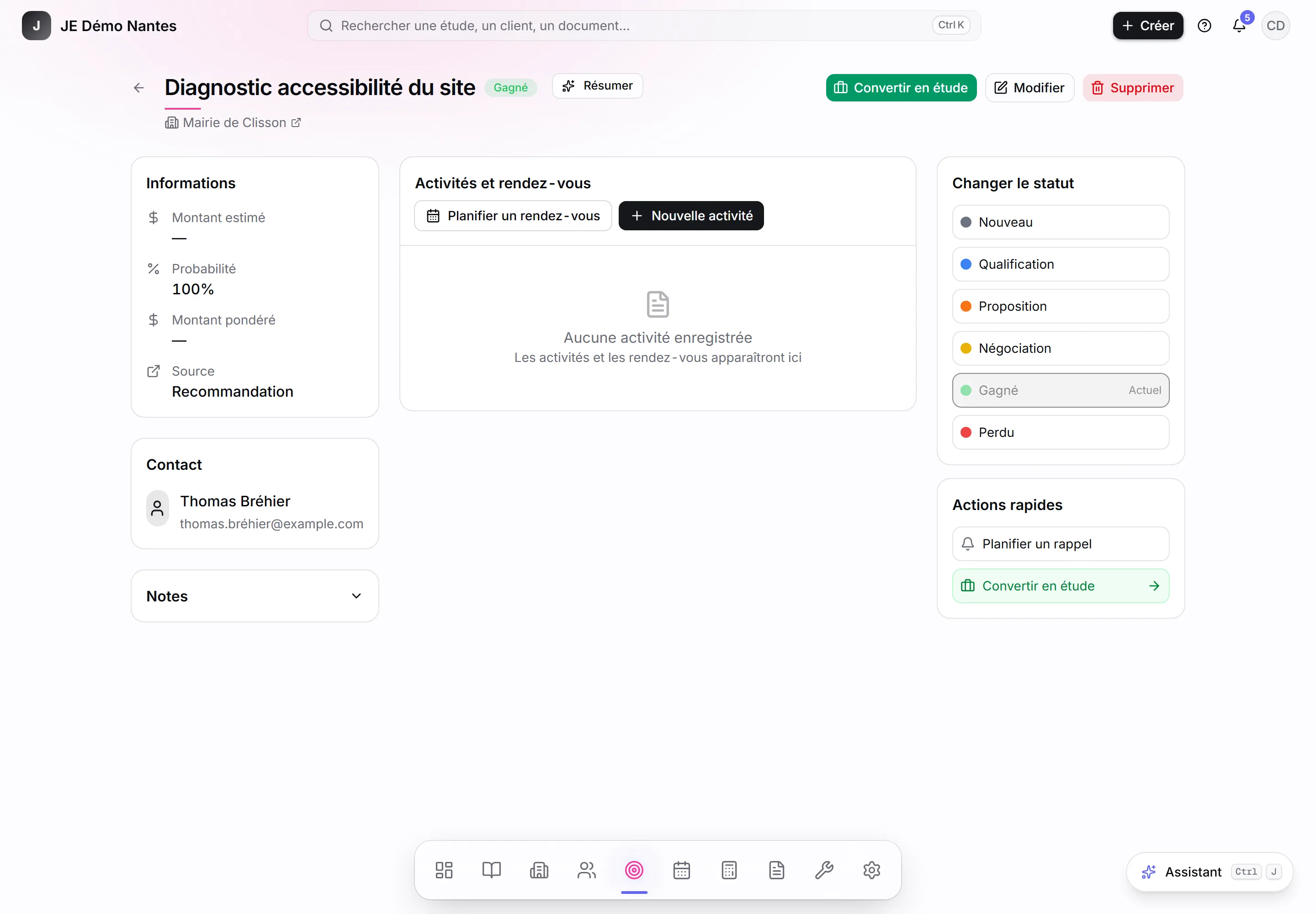 Une opportunité gagnée, prête à être convertie.