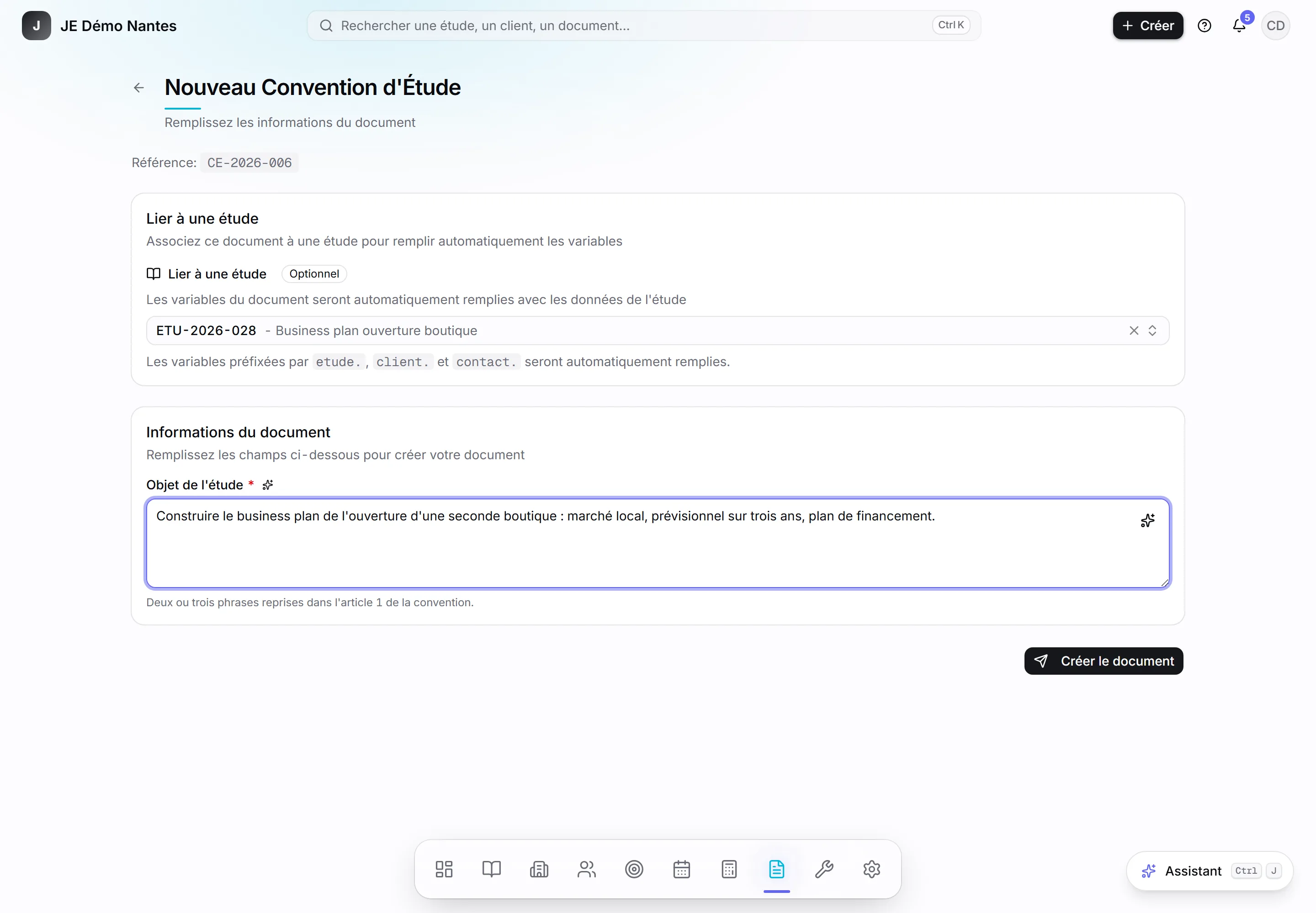 Une convention d’étude pour l’étude ETU-2026-028.