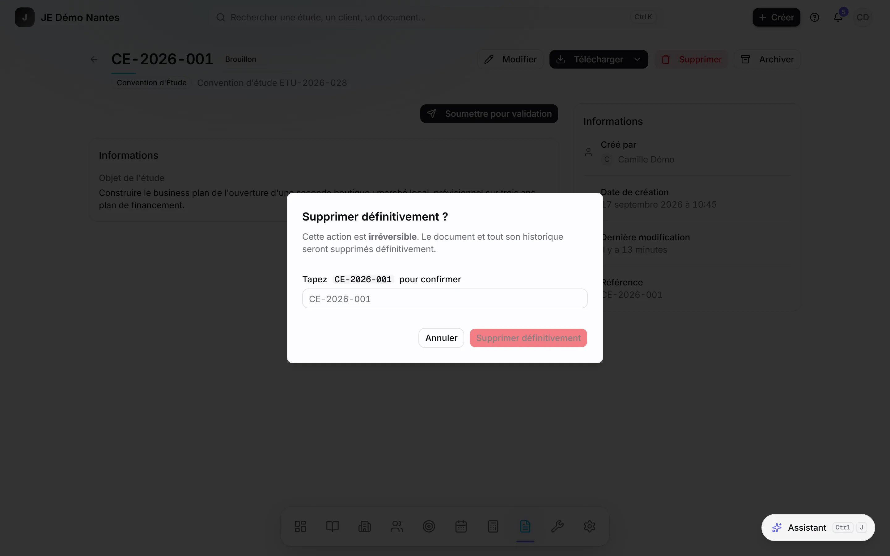 Supprimer un brouillon : il faut retaper sa référence.
