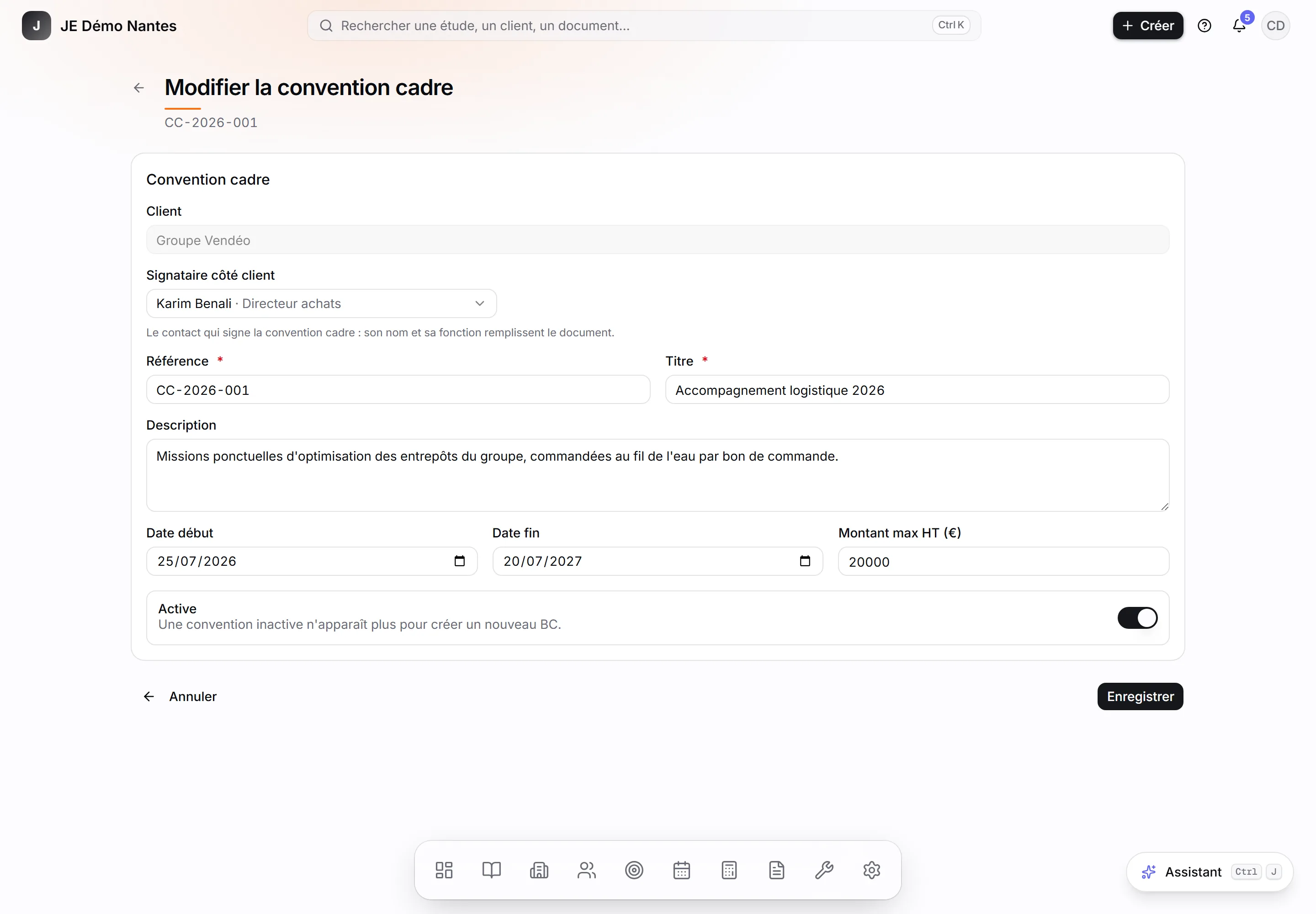 Modifier la convention cadre.