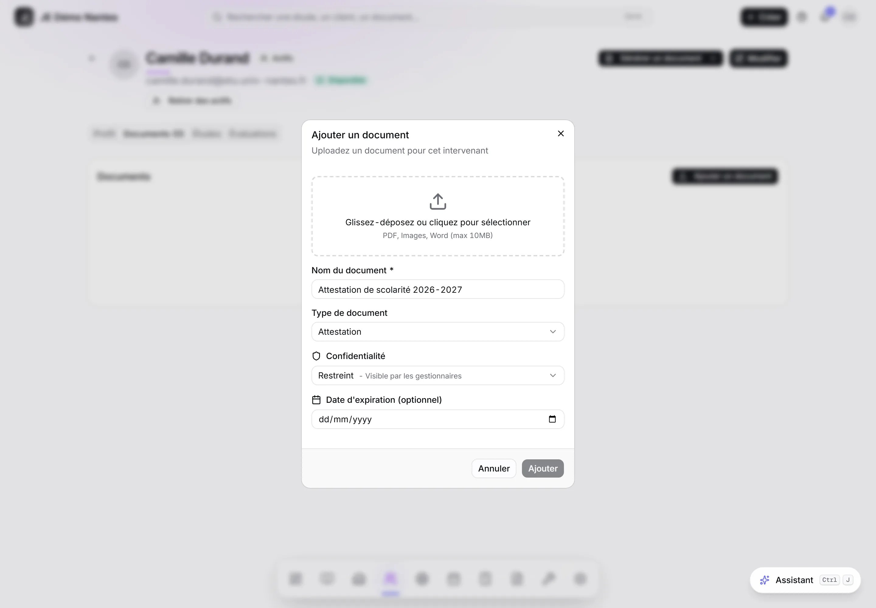 La fenêtre « Ajouter un document ».