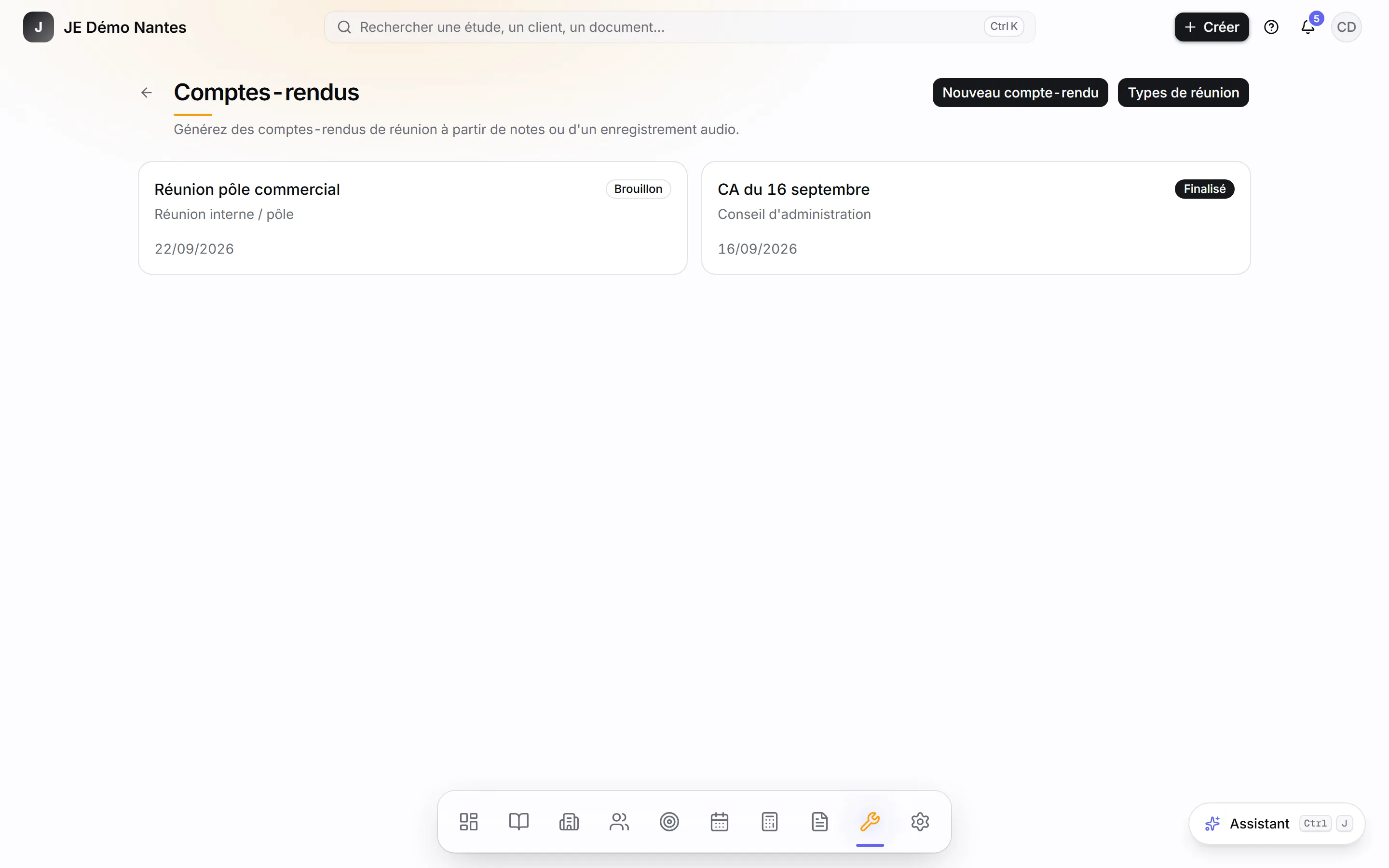 La liste des comptes-rendus.