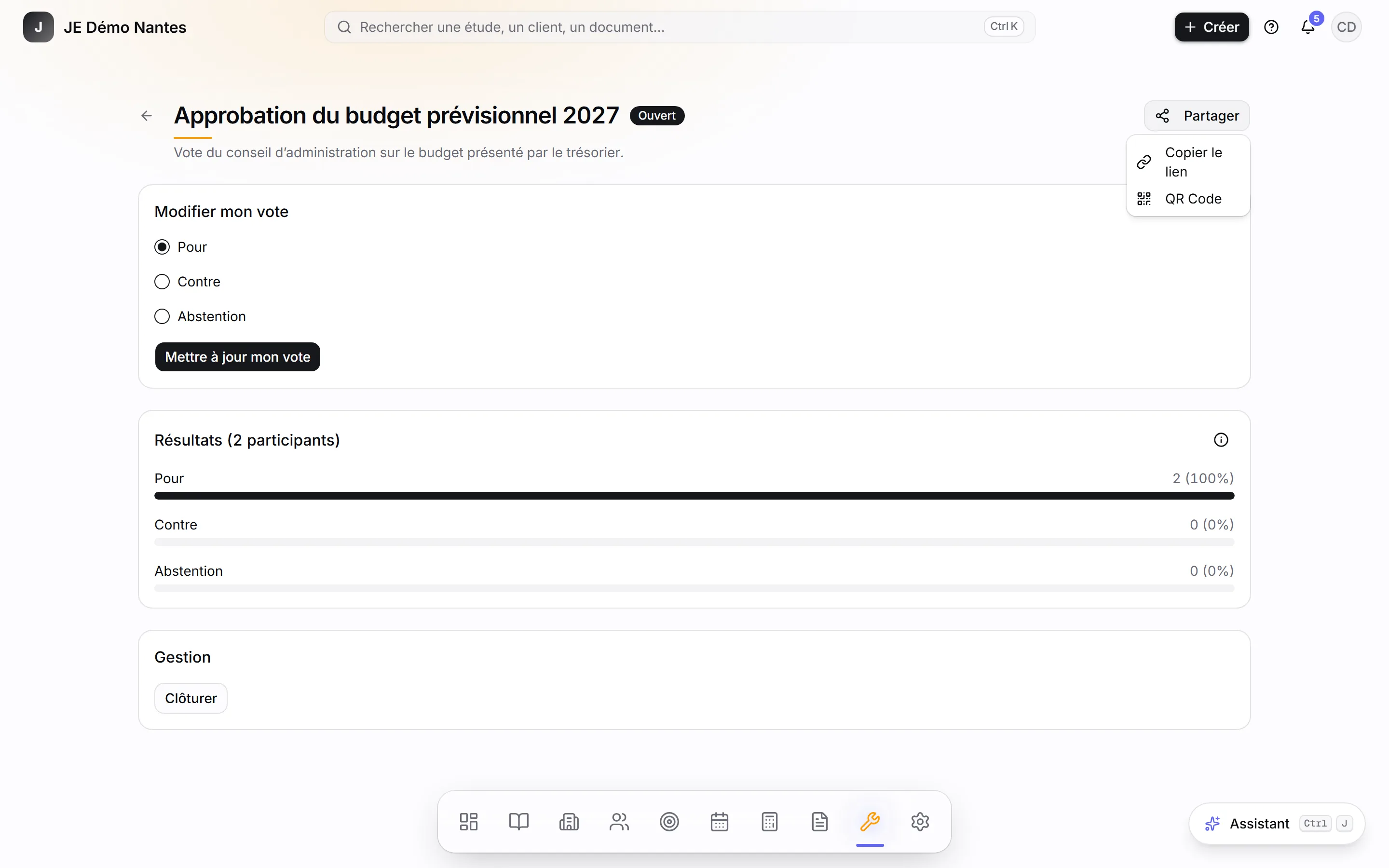 Le menu « Partager » d’un sondage.