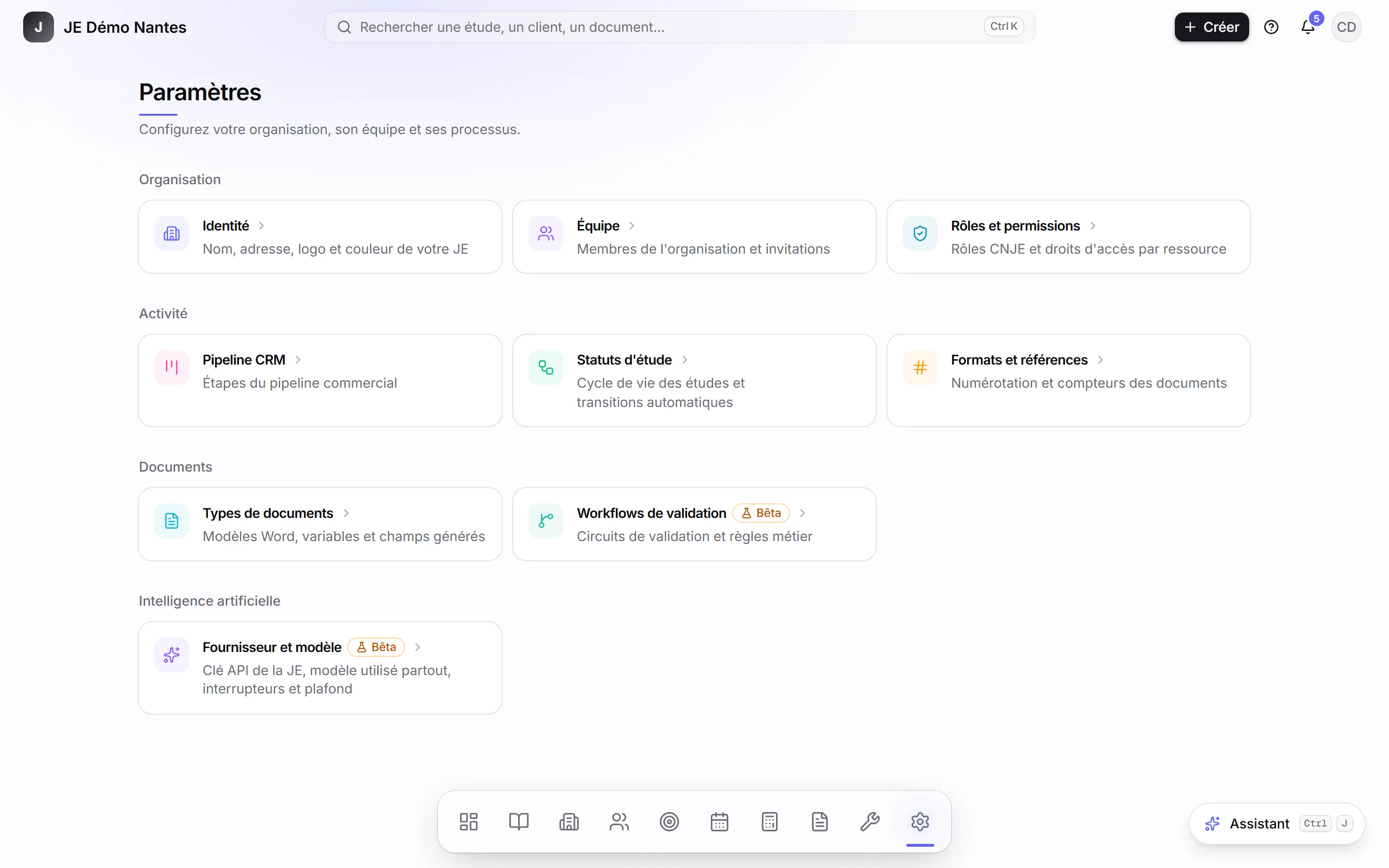 L’écran Paramètres, rangé par sujet.